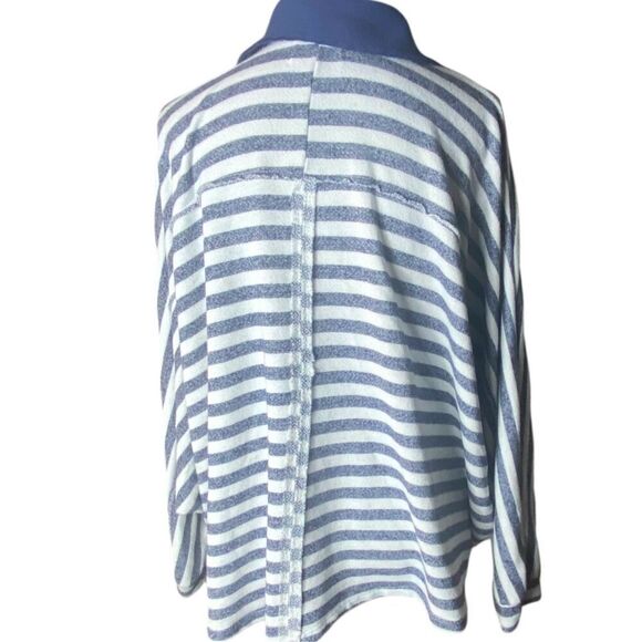 Bucketlist Navy Blue Striped Oversized Button Up Fleece Sweater Sweatshirt Sz 2X - Picture 3 of 4